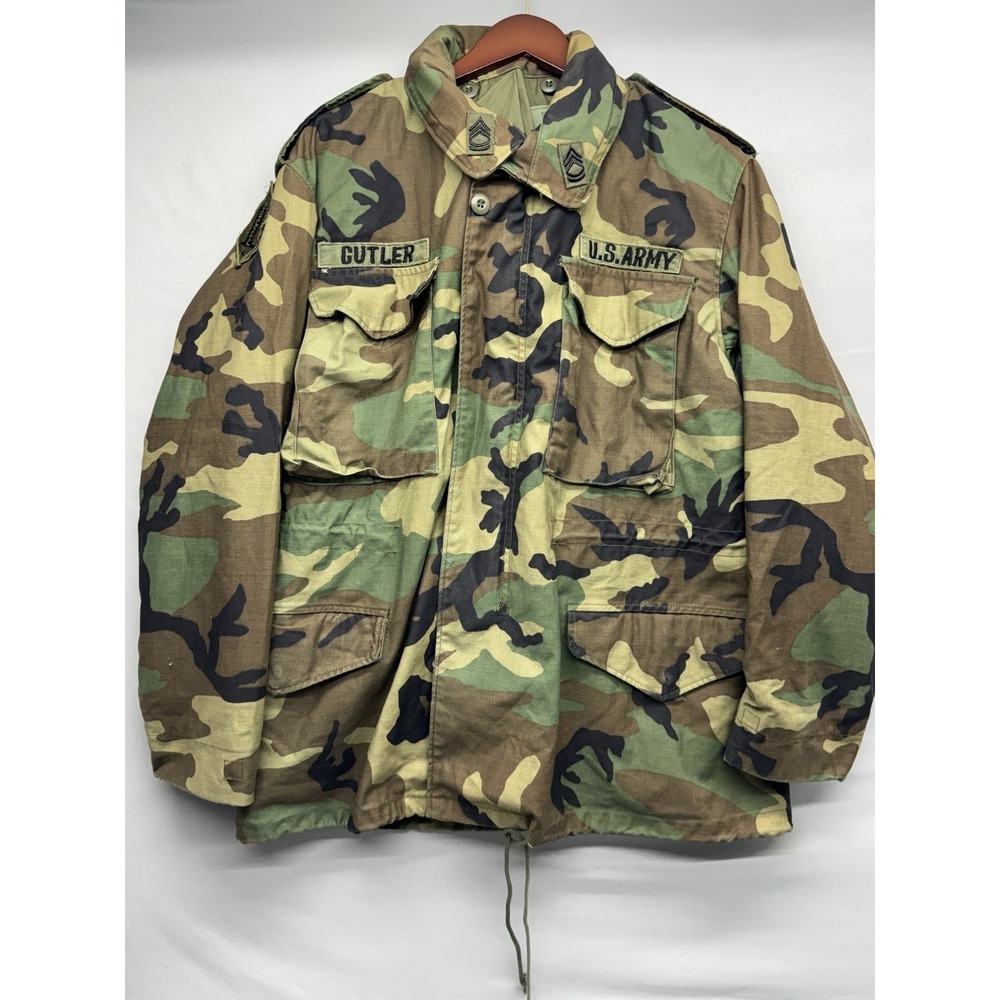 VINTAGE US ARMY M-1965 M65 WOODLAND CAMO FIELD JACKET 1999 MEDIUM REGULAR